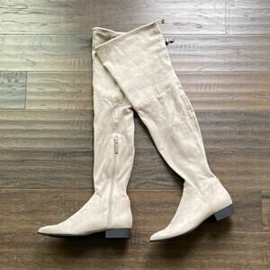DKNY Over-the-Knee Boots Womens Sz 8 Grey Faux Suede Pointed Toe